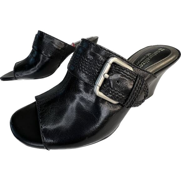 Naturalizer Sandals Wms 8M Black Leather Open Toe Heeled Mule Slides N5 Comfort - Picture 2 of 11